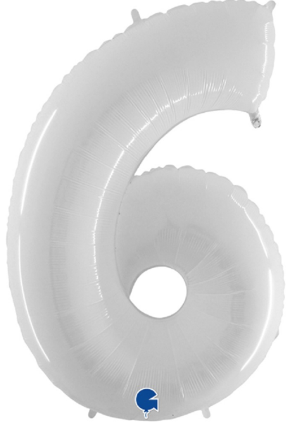 Folienballon - Zahl 6: Weiß - ø 102cm
